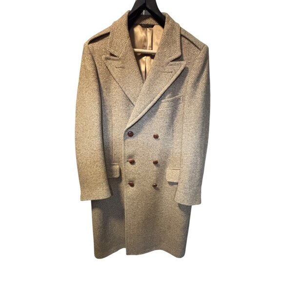 Vintage Hammonton Park Herringbone Double Breasted Wool Coat Preppy Old Money